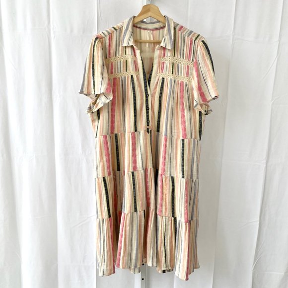 Anthropologie Dresses & Skirts - Anthropologie Georgina Tiered Dress Short Sleeve Striped Shirtdress Multi XL
